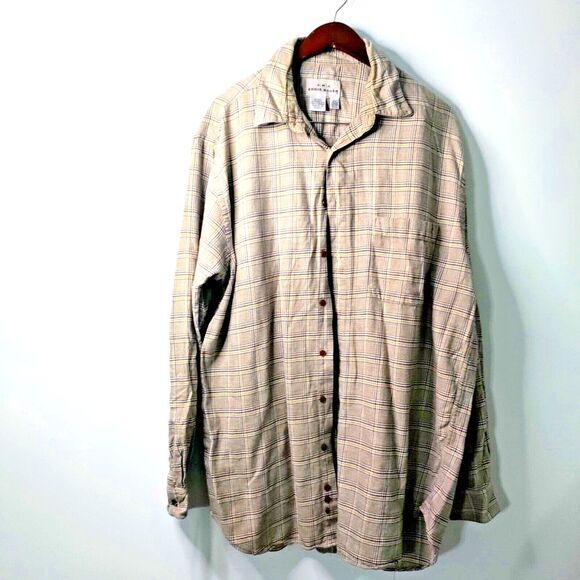 AKA Eddie‎ Bauer Men XL/XG Brown Plaid Button-Down Long Sleeve Work Chore Shirt - Picture 1 of 7